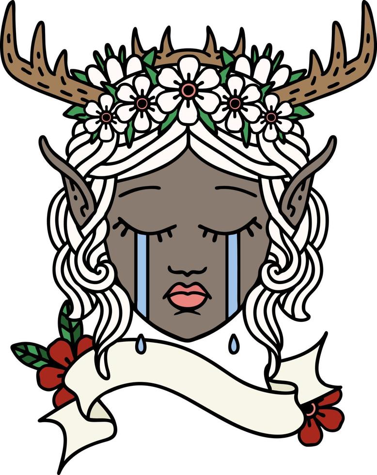 ilustração de rosto de personagem druida elfo triste vetor
