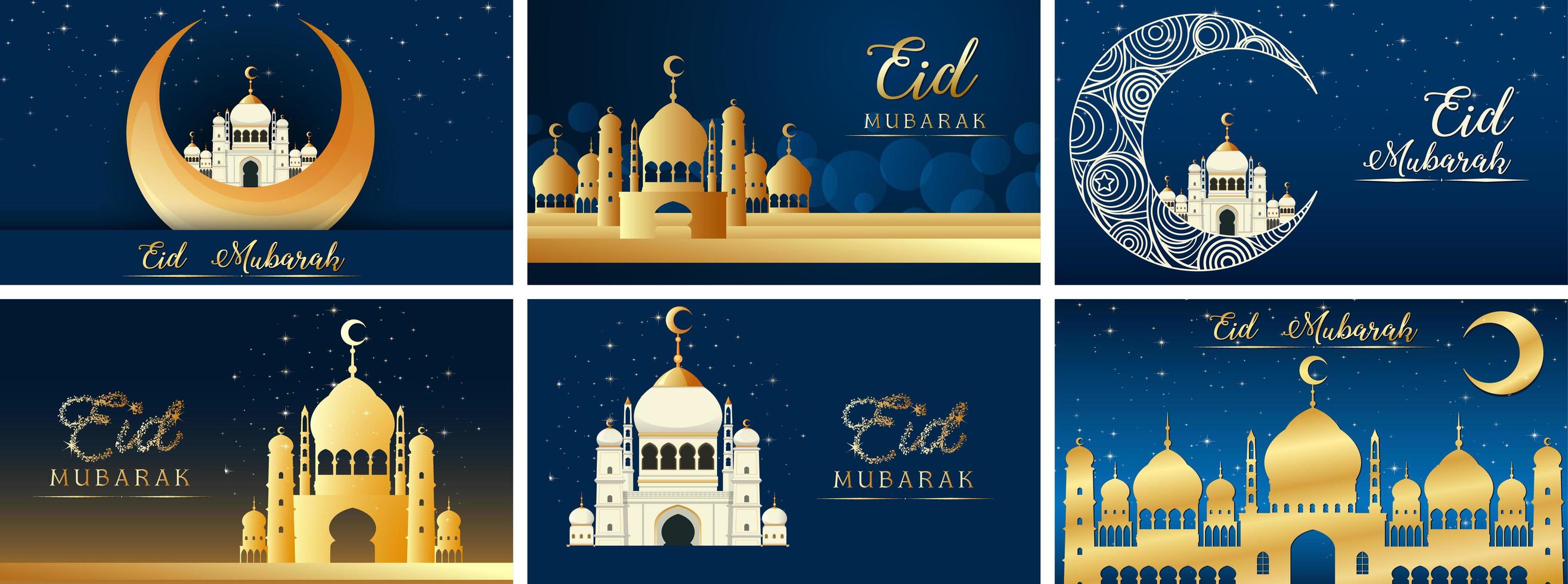 seis projetos de plano de fundo para o festival muçulmano eid mubarak vetor