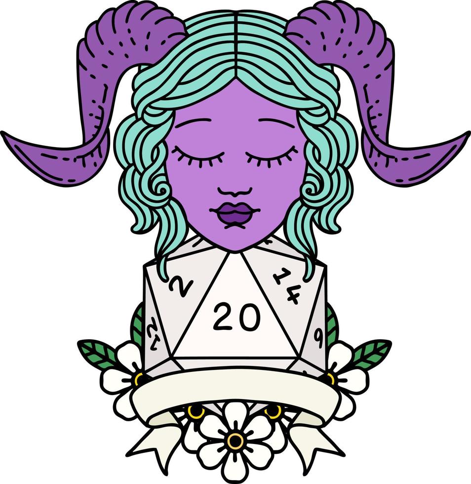 tiefling com ilustração de rolo natural de 20 d20 vetor