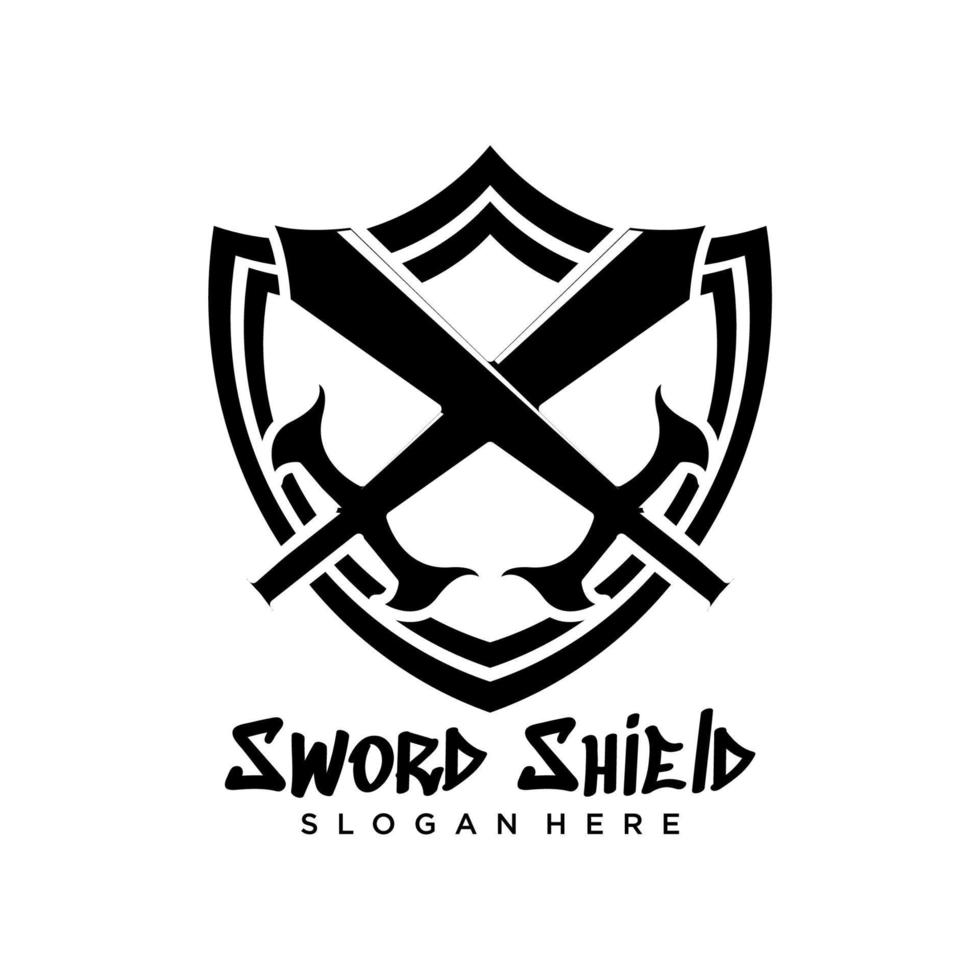 modelo de logotipo de design de espada e escudo. conceito de logotipo de espada e escudo vetor