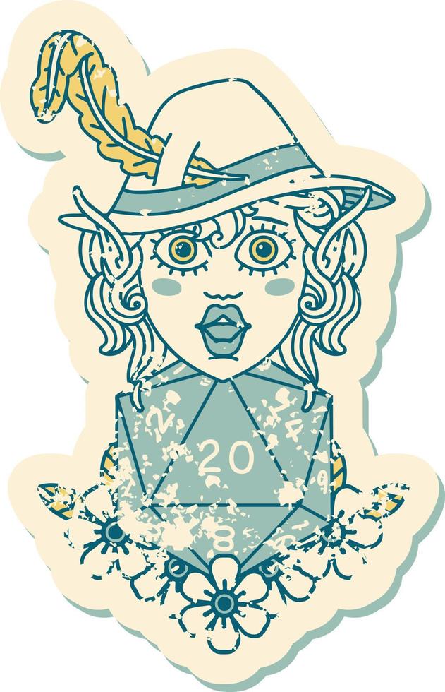 personagem de bardo elfo com ilustração natural de rolo de vinte dados vetor