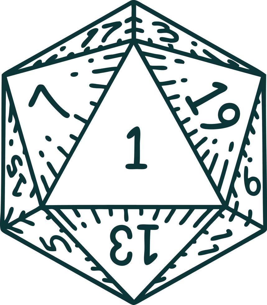 ilustração de rolagem de dados natural de 1 d20 vetor