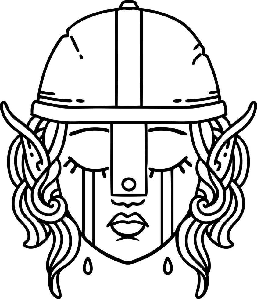ilustração de rosto de personagem de lutador elfo chorando vetor