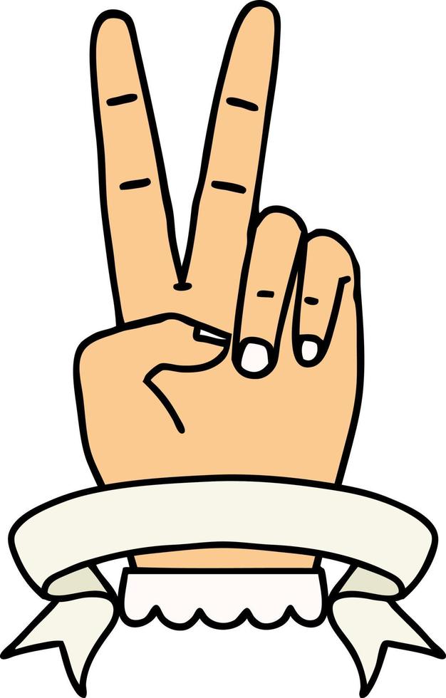 gesto de mão de dois dedos de paz com ilustração de banner vetor