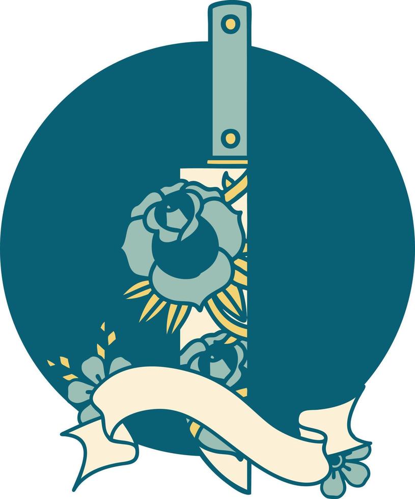 ícone com banner de um punhal e flores vetor