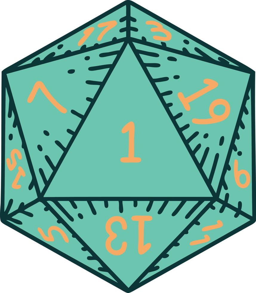 ilustração de rolagem de dados natural de 1 d20 vetor