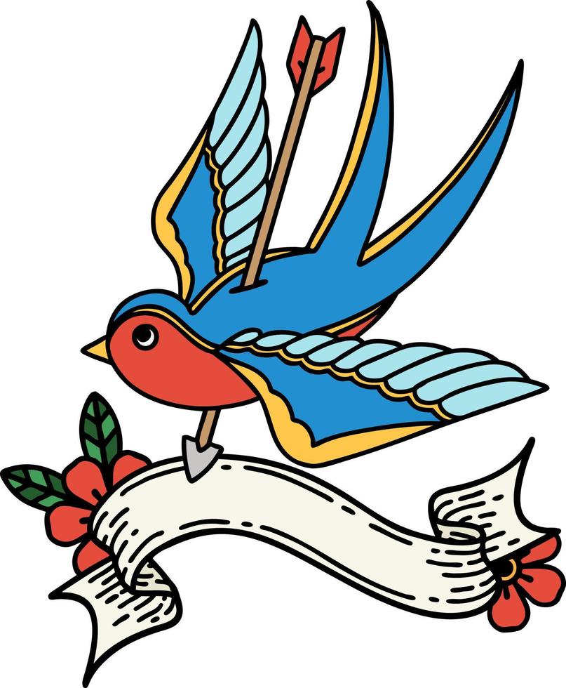 tatuagem com bandeira de uma andorinha remendada por flecha vetor