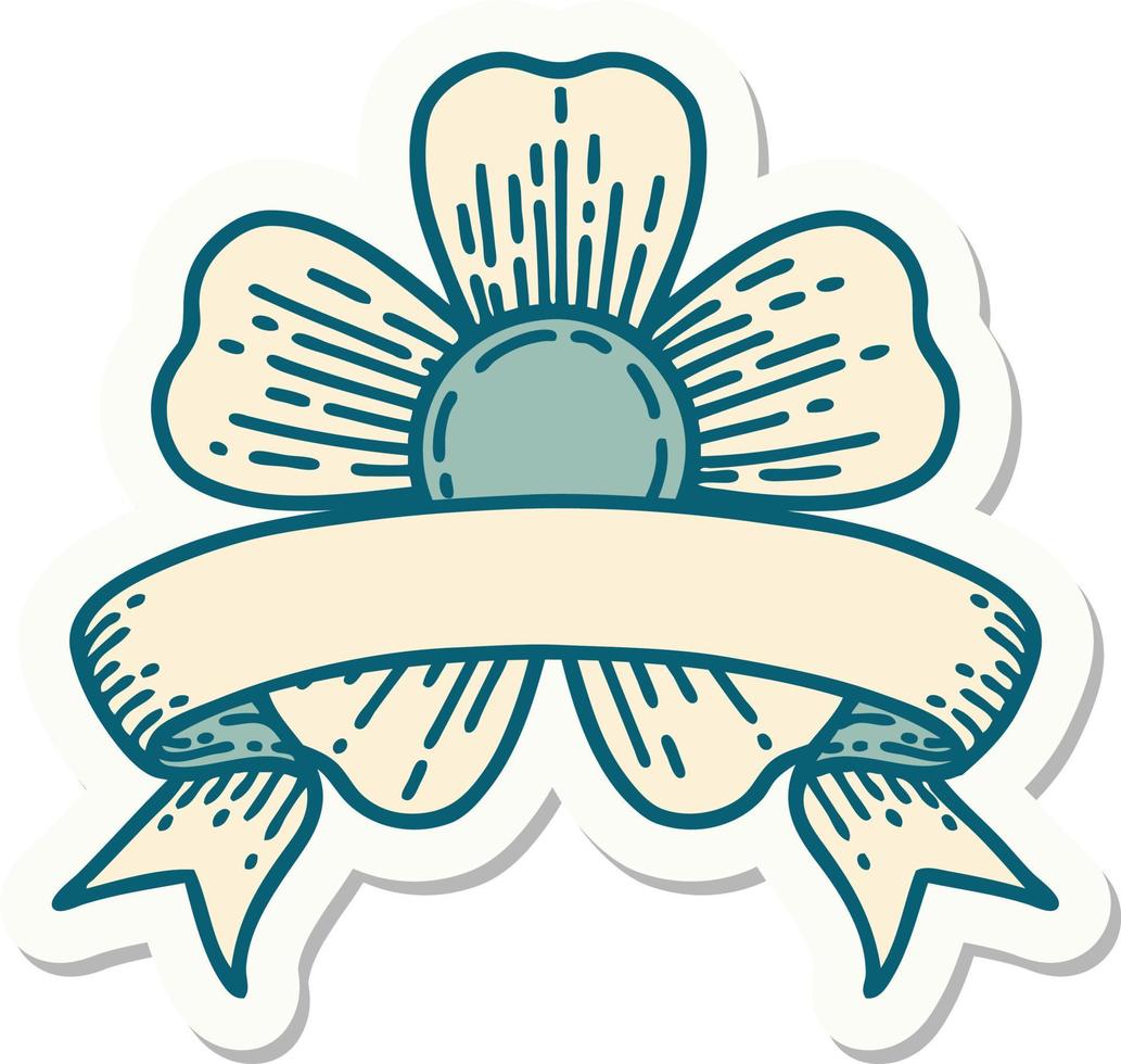 adesivo de tatuagem com banner de uma flor vetor
