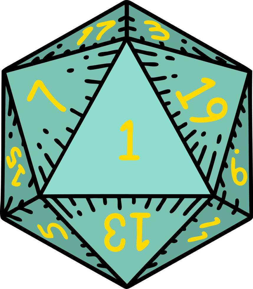 ilustração de rolagem de dados natural de 1 d20 vetor