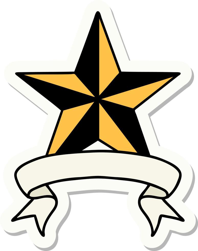 adesivo de tatuagem com banner de uma estrela vetor