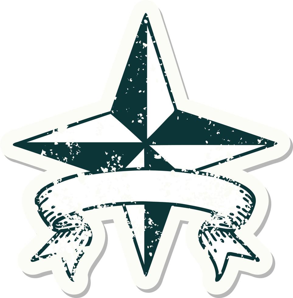 adesivo grunge com banner de um símbolo de estrela vetor