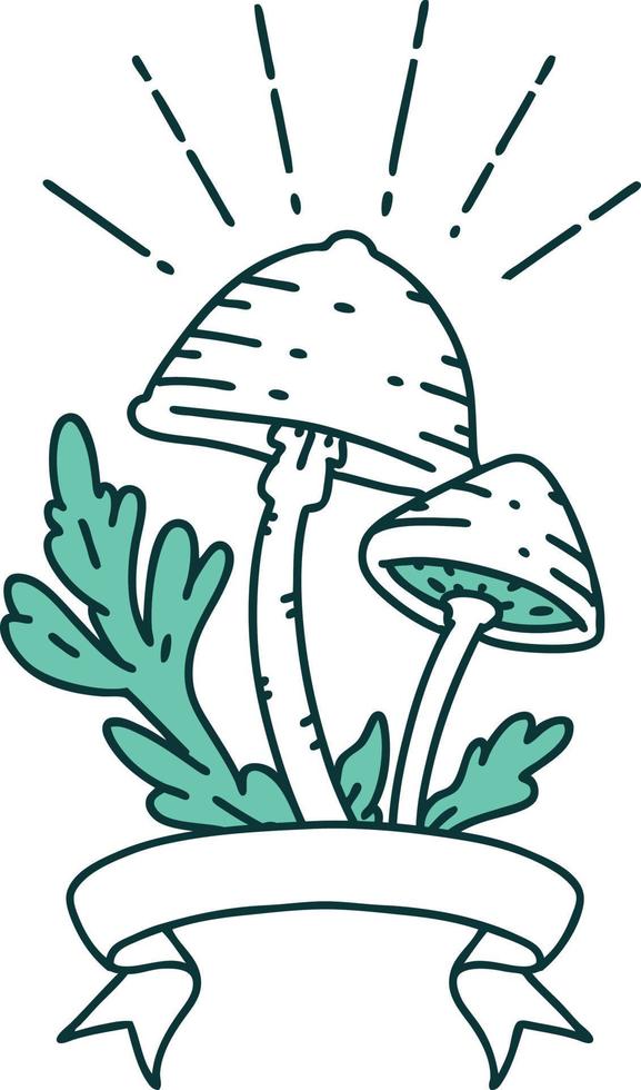 banner com cogumelos estilo tatuagem vetor