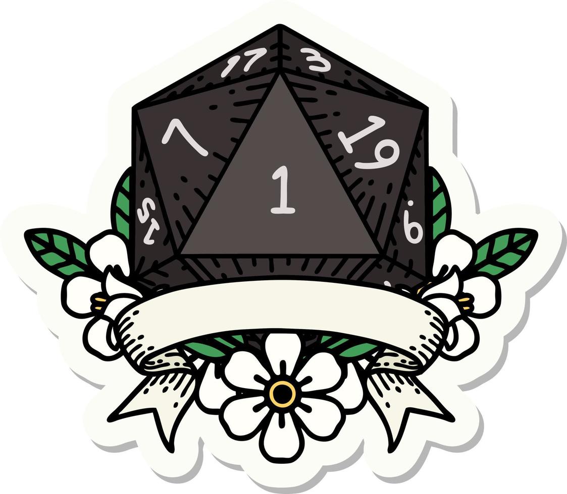 adesivo de rolo de dados natural um d20 vetor