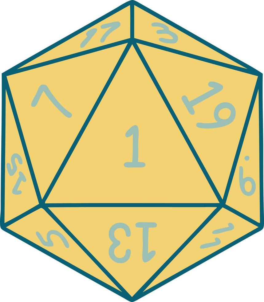 ilustração de rolagem de dados natural de 1 d20 vetor