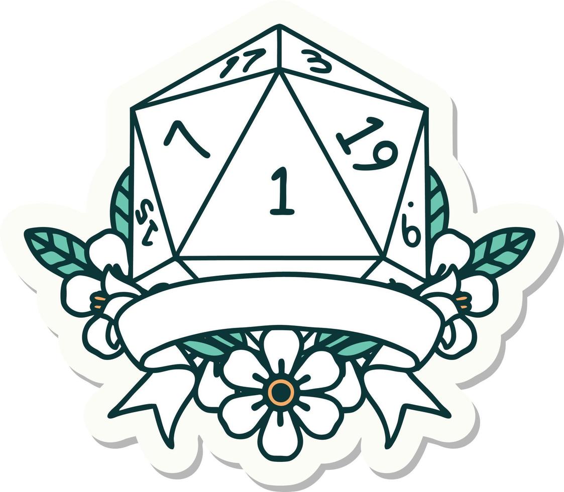 adesivo de um rolo de dados natural de um d20 vetor