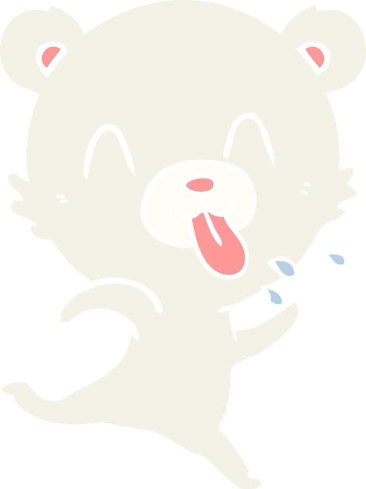 urso polar de desenho animado estilo de cor plana rude, saindo da língua vetor