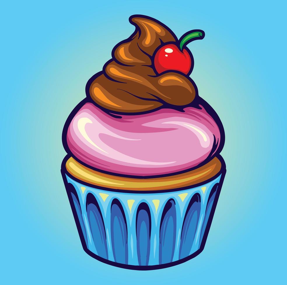 deliciosa ilustração de cupcake de cereja fofo vetor