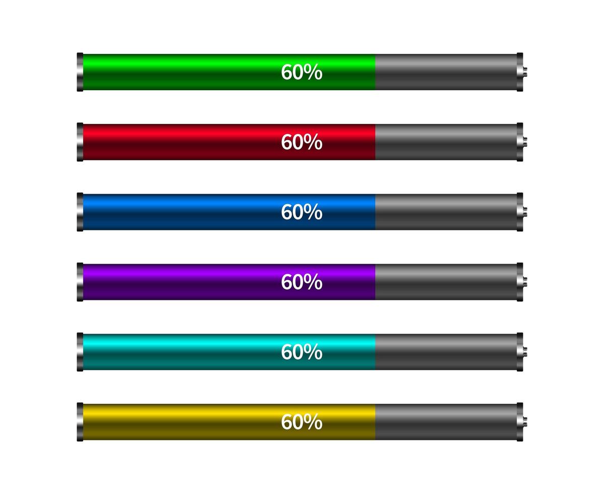 cores diferentes da barra de progresso do carregamento da bateria vetor