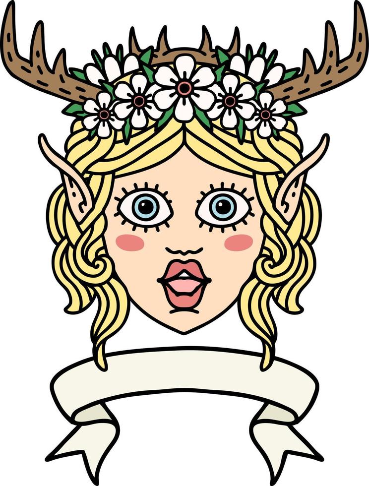 rosto de personagem de elfo druida com ilustração de banner vetor