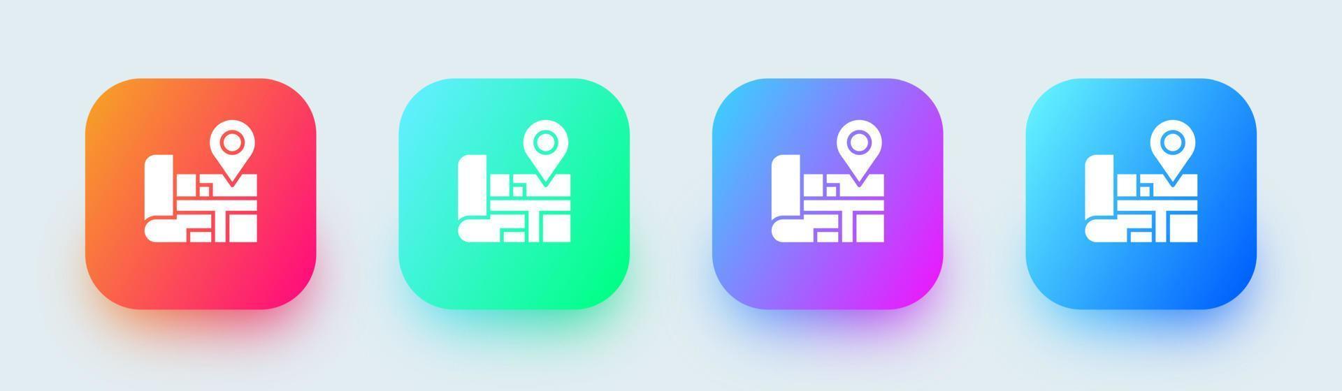 mapeia ícone sólido em cores gradientes quadrados. localização pino sinais ilustração vetorial. vetor