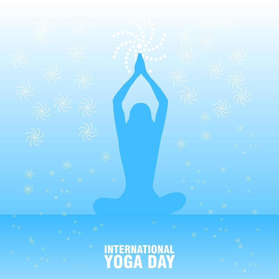 cartaz do dia internacional da ioga azul com figura posando vetor