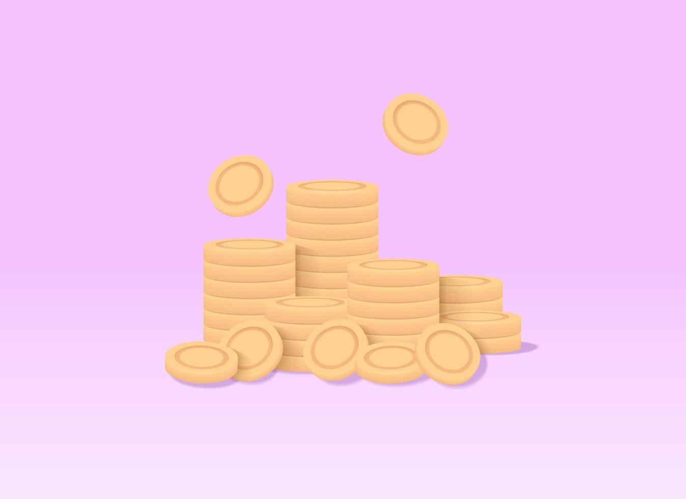 pilha de moedas de renderização 3D, moeda, dinheiro, pagamento, conceito de vetor de investimento. ilustração de desenho vetorial 3D