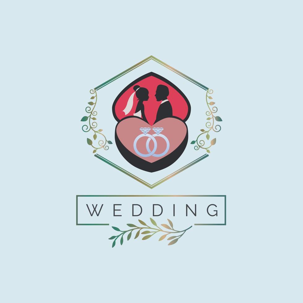 design de modelo de logotipo de casal de anel de casamento para marca ou empresa e outros vetor