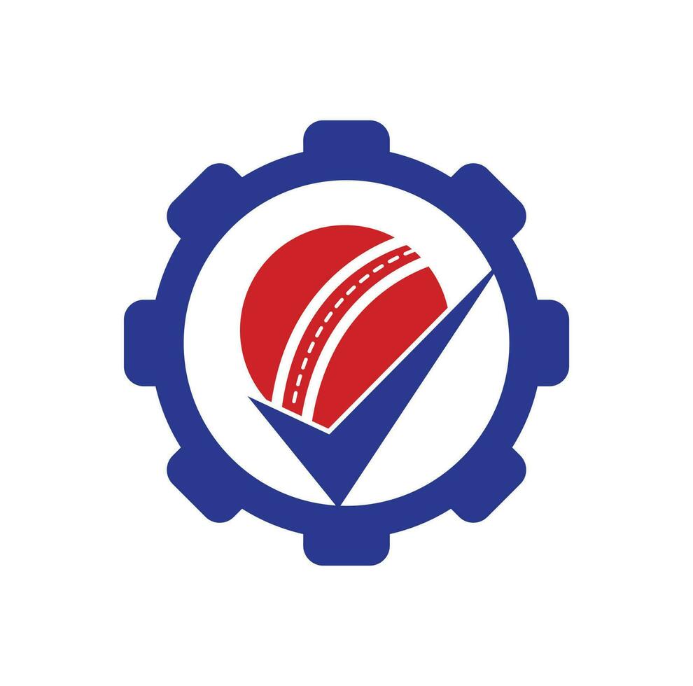 verifique o design de logotipo de vetor de conceito de forma de engrenagem de críquete. bola de críquete e logotipo do ícone de carrapato.