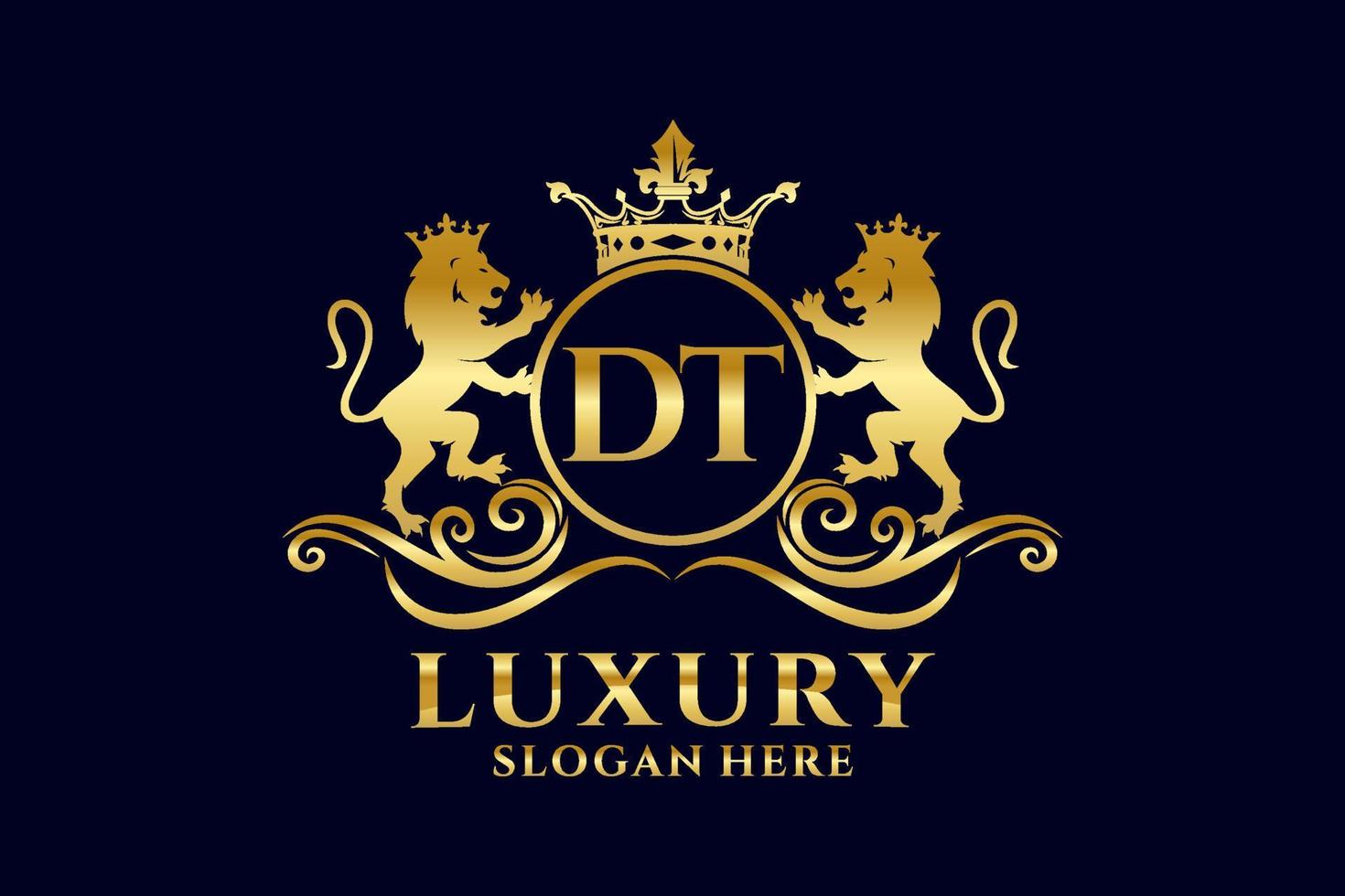 modelo de logotipo de luxo real de leão de letra dt inicial em arte vetorial para projetos de marca luxuosos e outras ilustrações vetoriais. vetor