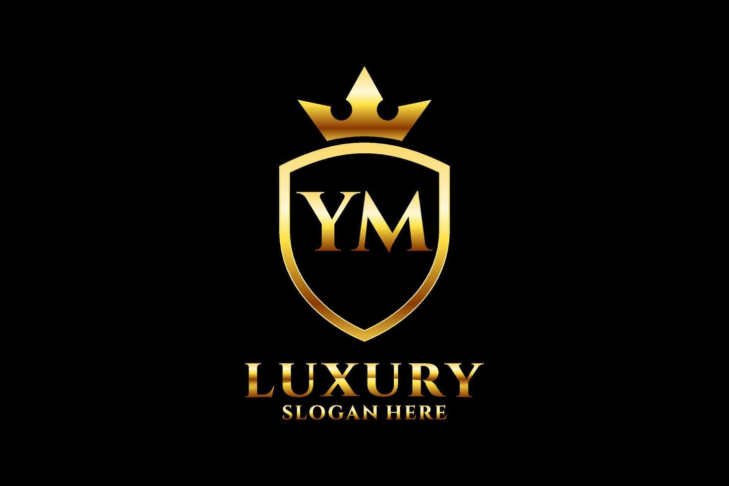 logotipo de monograma de luxo elegante inicial ym ou modelo de crachá com pergaminhos e coroa real - perfeito para projetos de marca luxuosos vetor
