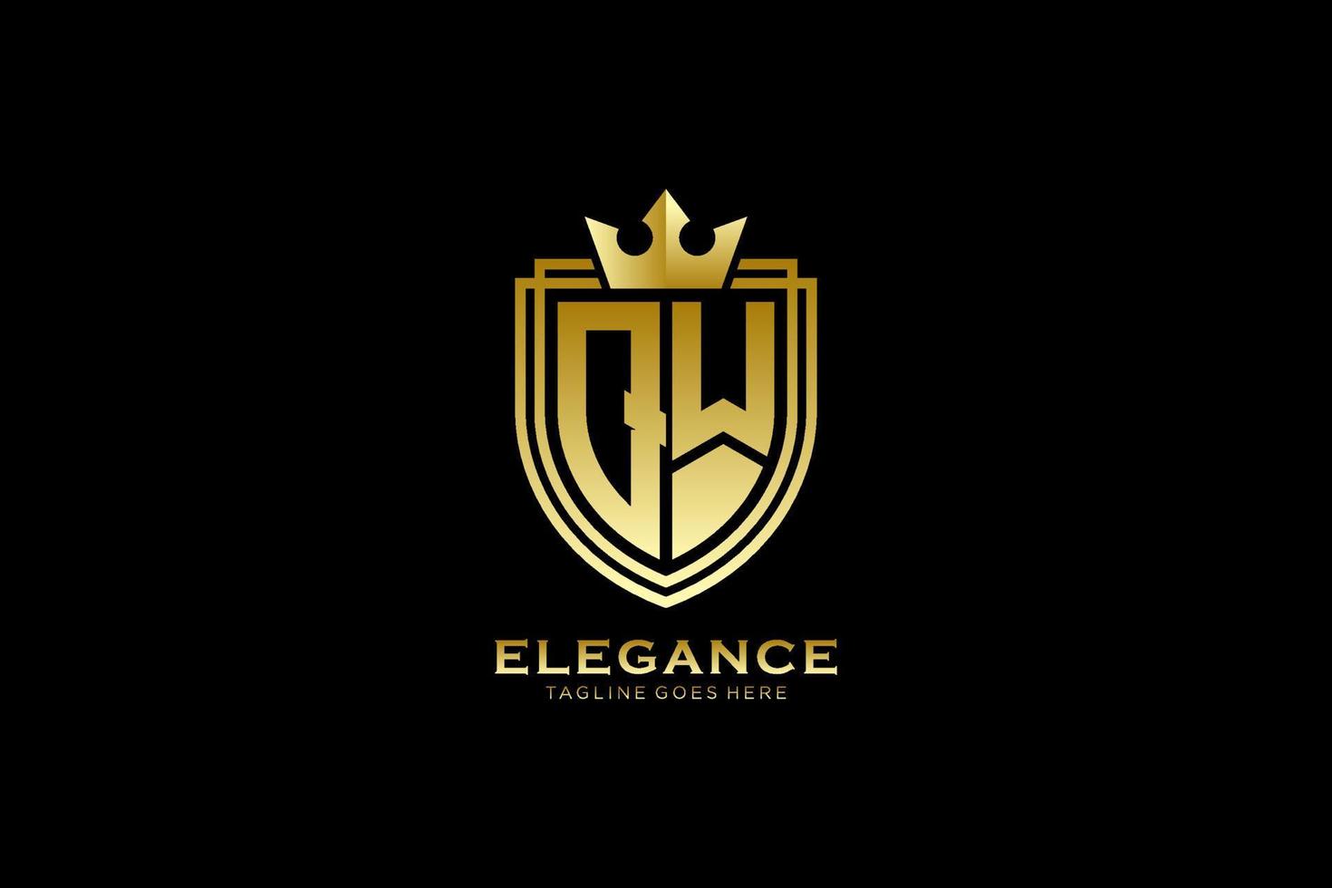 inicial qw elegante logotipo de monograma de luxo ou modelo de crachá com pergaminhos e coroa real - perfeito para projetos de marca luxuosos vetor