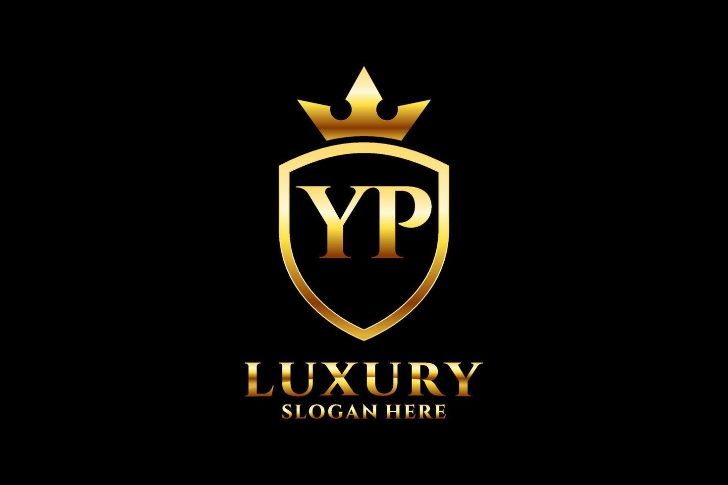 logotipo de monograma de luxo elegante inicial yp ou modelo de crachá com pergaminhos e coroa real - perfeito para projetos de marca luxuosos vetor