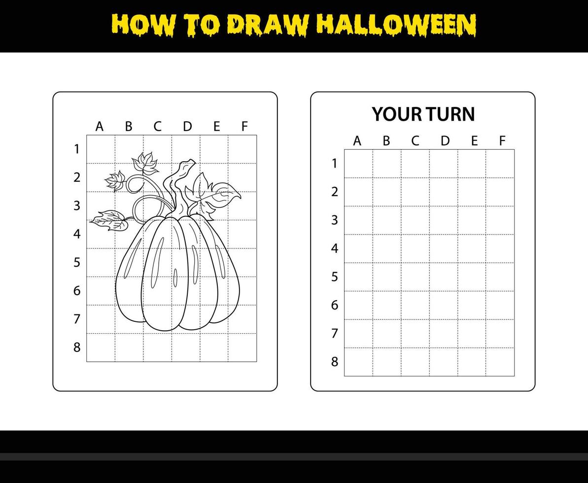 como desenhar halloween para crianças. página de colorir de habilidade de desenho de halloween para crianças. vetor