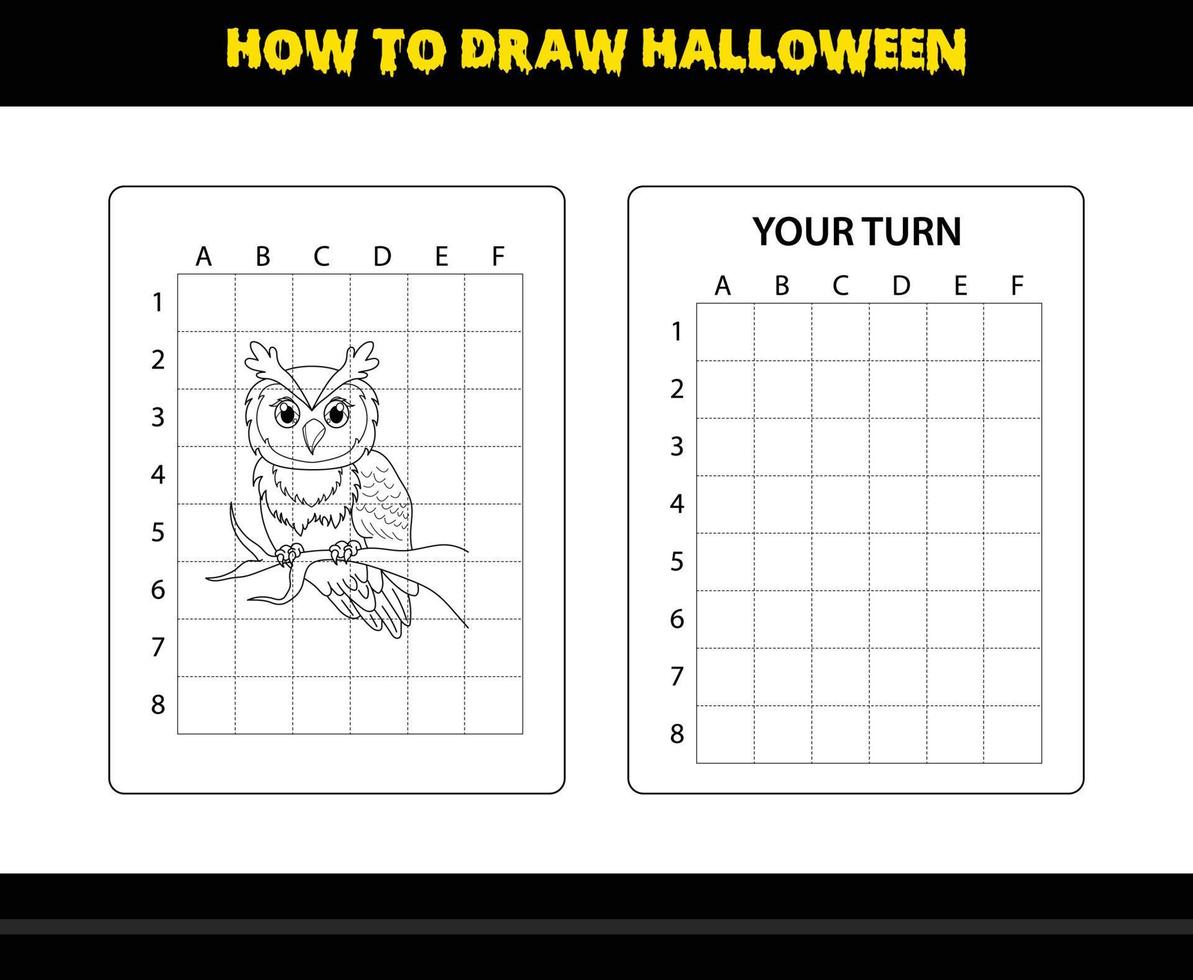 como desenhar halloween para crianças. página de colorir de habilidade de desenho de halloween para crianças. vetor