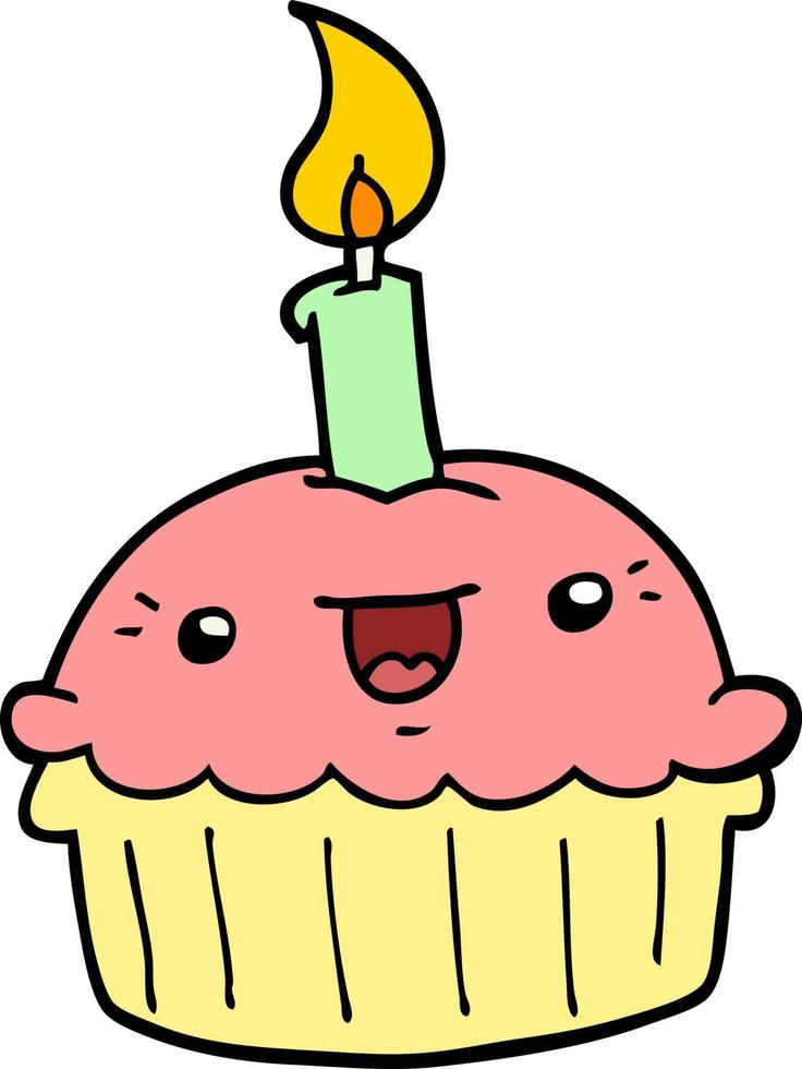 cupcake de desenho animado com vela vetor