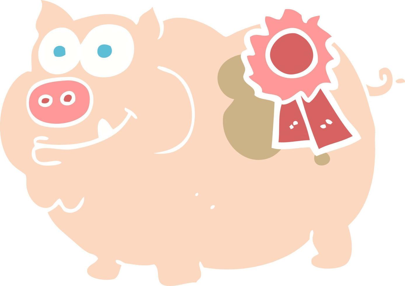 ilustração de cor lisa de um porco premiado de desenho animado vetor