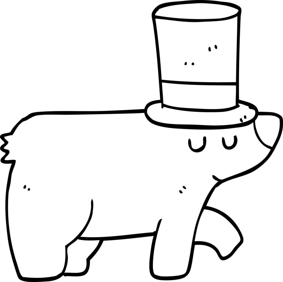 urso de desenho animado usando cartola vetor