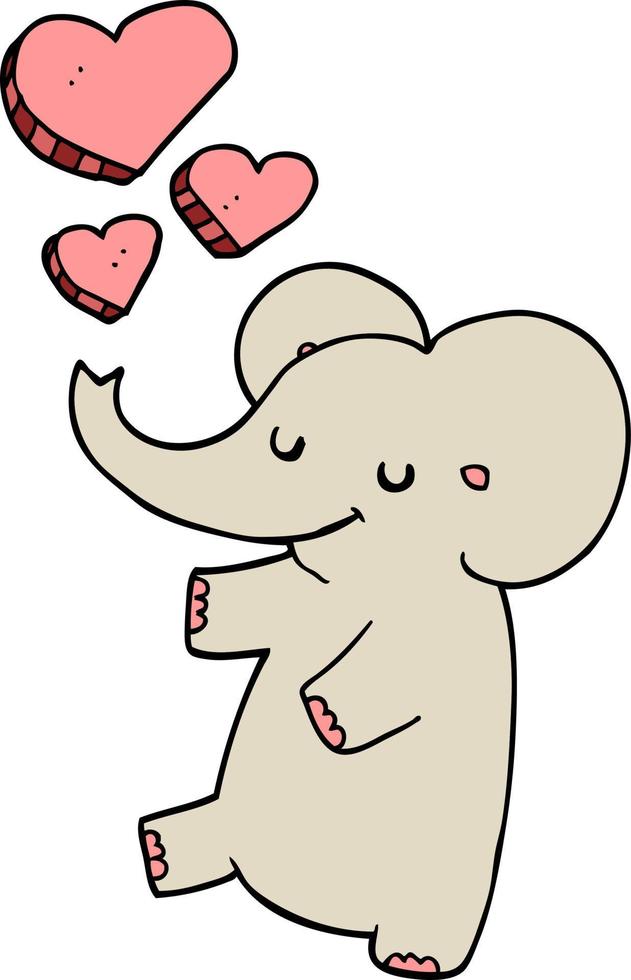 elefante de desenho animado com corações de amor vetor