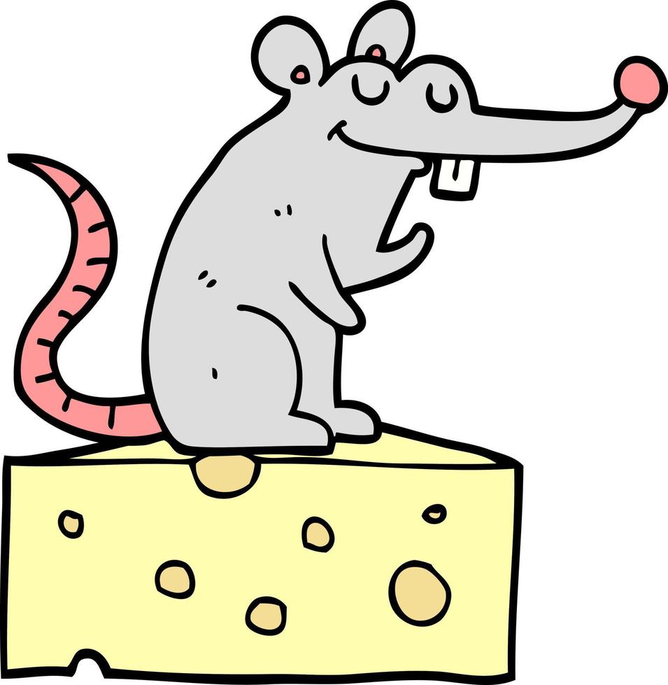 rato de desenho animado sentado no queijo vetor