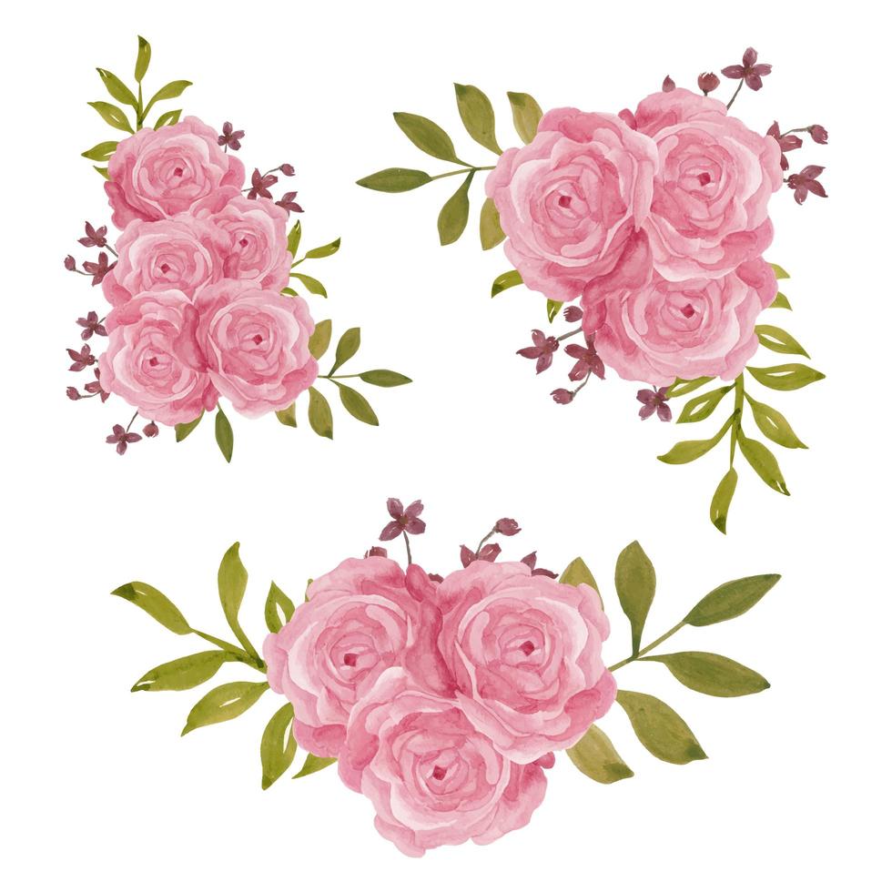 coleção de estilo vintage aquarela de decoração rosa flor rosa vetor