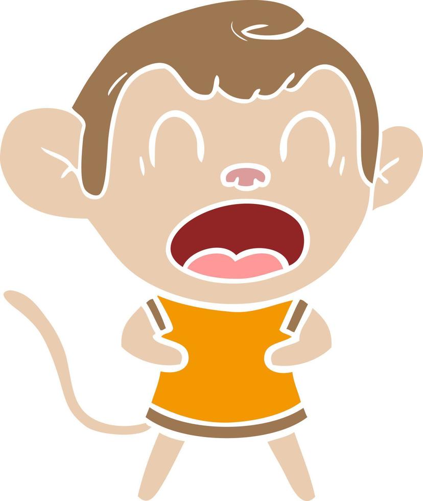 macaco de desenho animado de estilo de cor plana gritando vetor