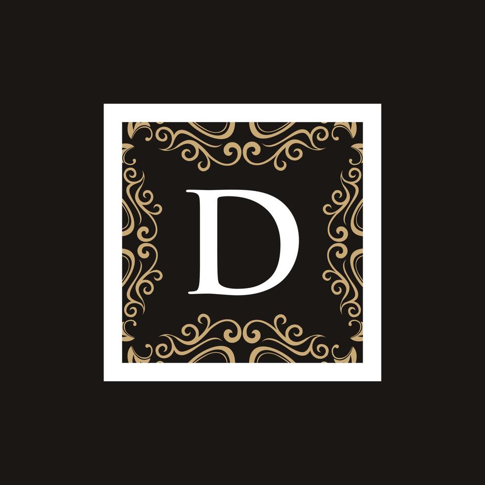 letra d moldura ornamento logotipo de luxo vetor