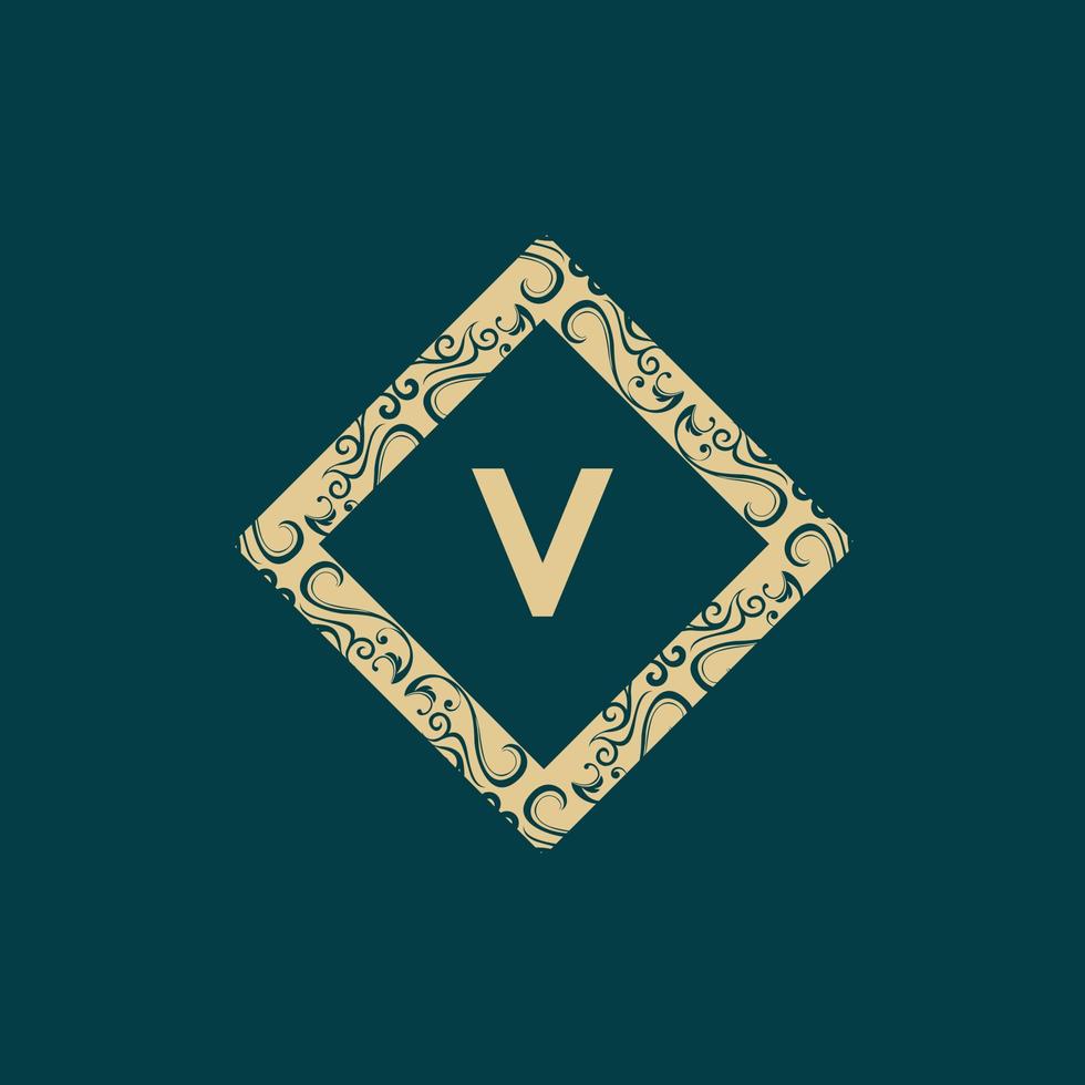 letra v moldura logotipo de monograma de luxo vetor
