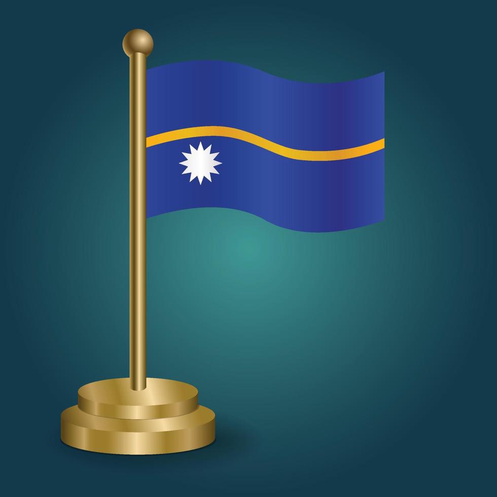 bandeira nacional de nauru no poste dourado em fundo escuro de gradação isolado. bandeira de mesa, ilustração vetorial vetor