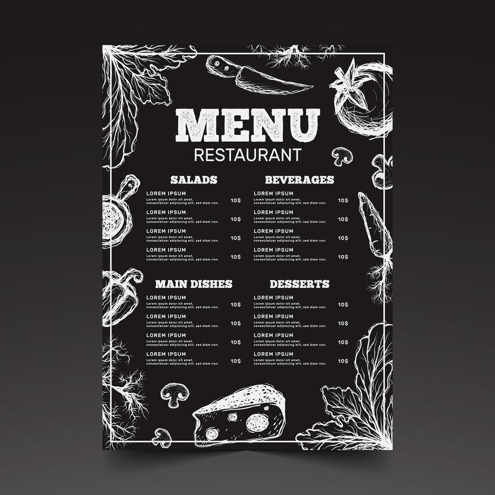 desenho estilo menu para restaurante vetor