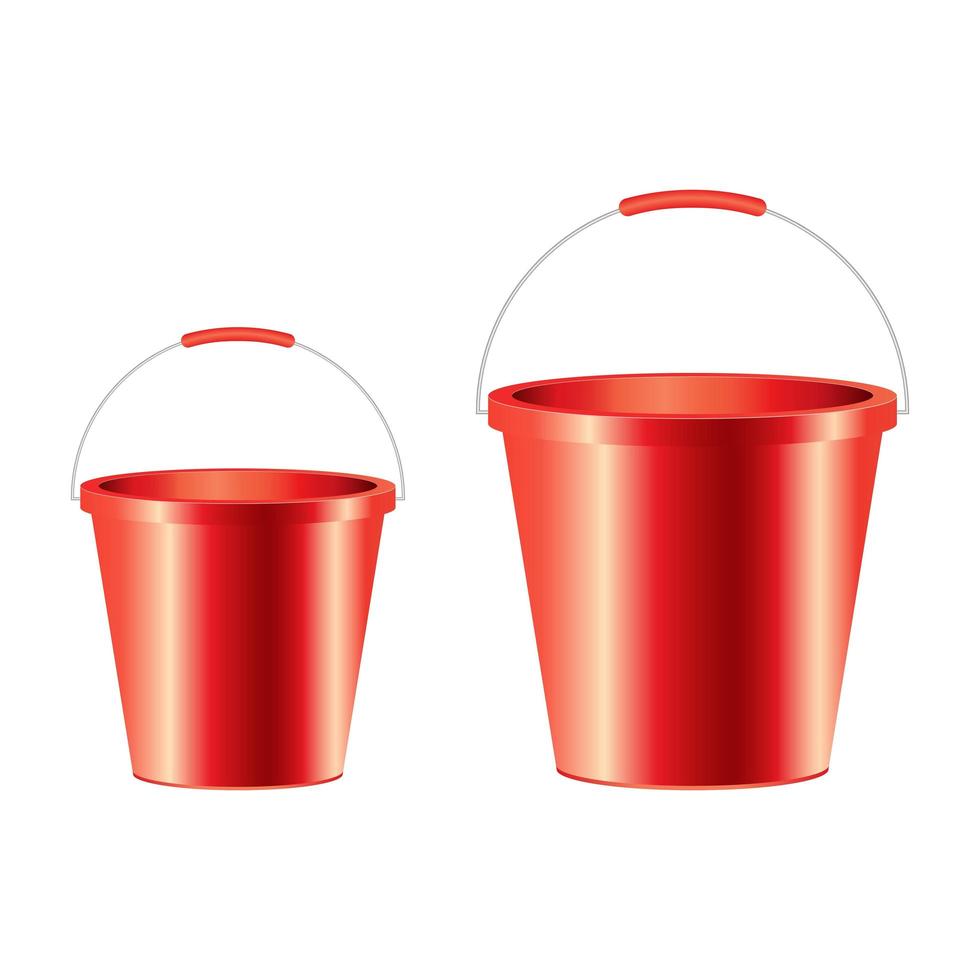 conjunto de balde vermelho brilhante realista vetor
