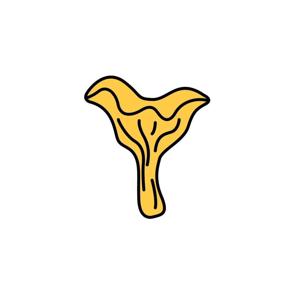 doodle de cogumelo groovy chanterelle amarelo. coleção de outono de elemento. contorno preto isolado em um fundo branco. arte de linha desenhada à mão, ilustração vetorial fofa. vetor