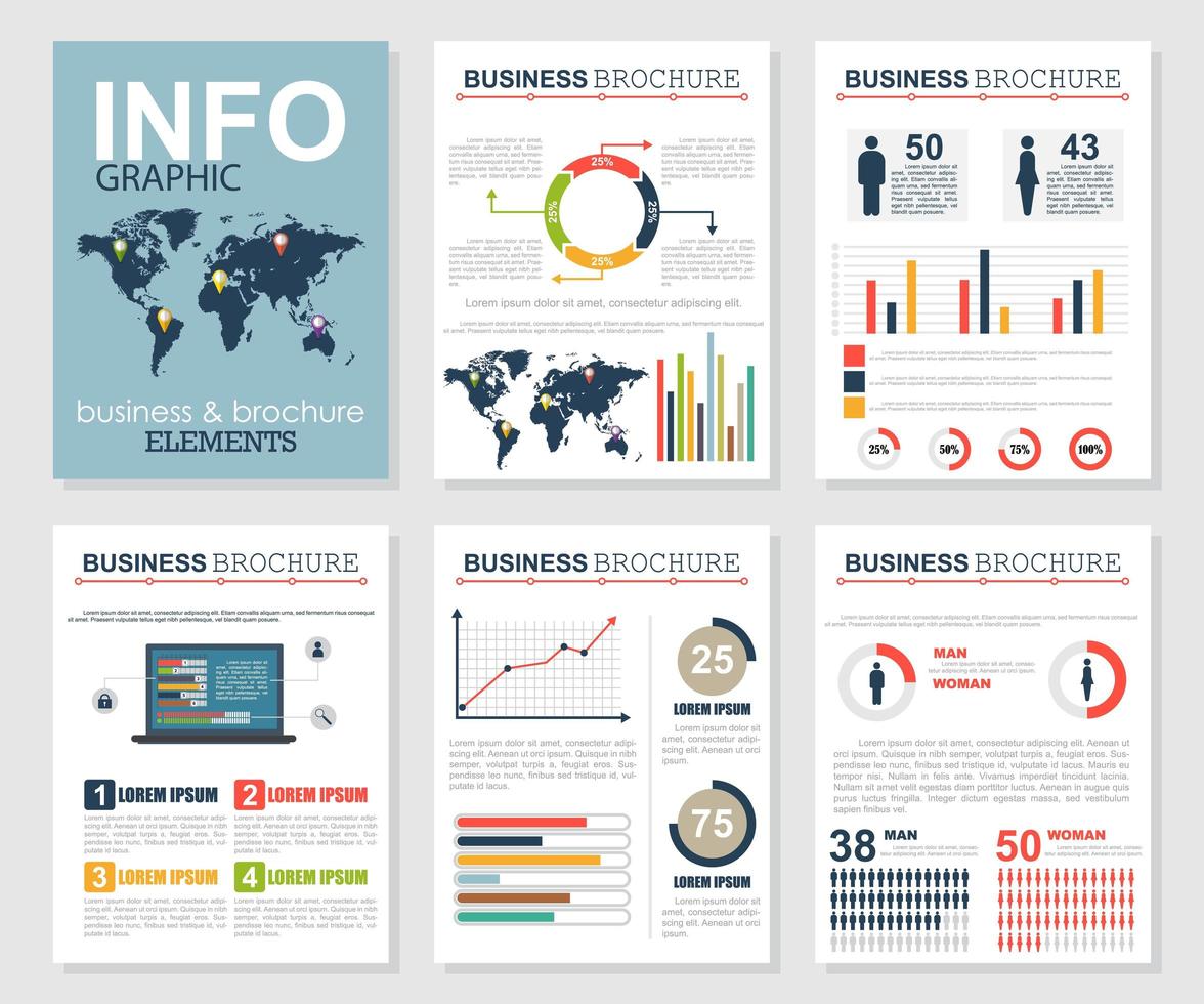 conjunto de brochura de negócios infográfico vetor