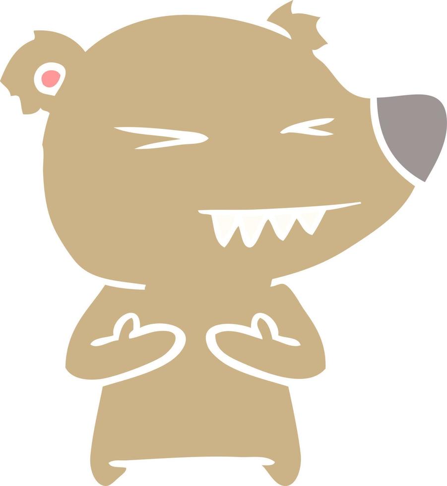 desenho animado de estilo de cor plana de urso bravo vetor