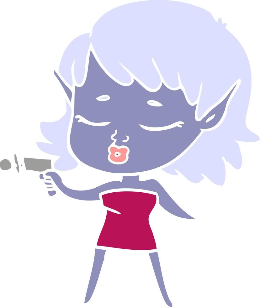 garota alienígena de desenho animado estilo de cor muito plana com arma de raios vetor